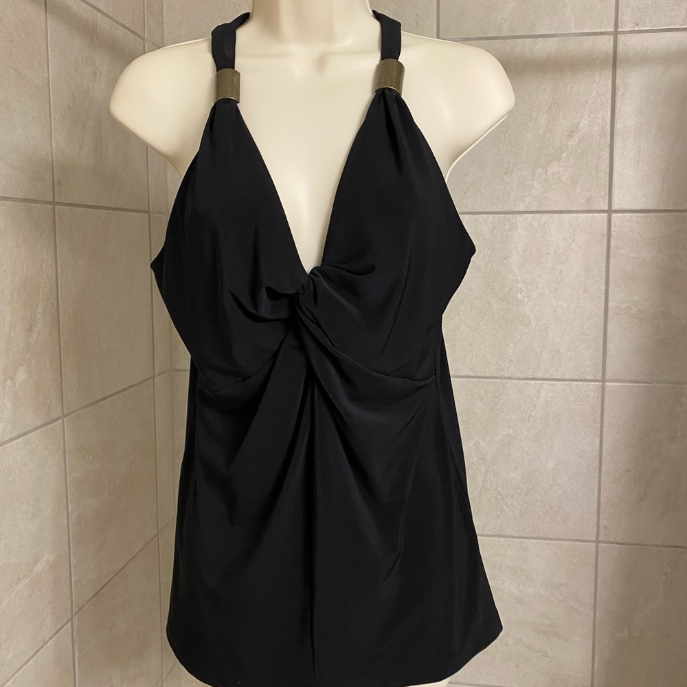 EUC Kenneth Cole Reaction black twisted bodice top with metallic detail, size M